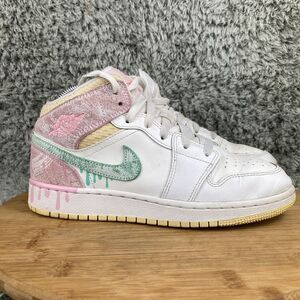 Nike Air Jordan 1 Mid SE Sneakers GS Paint Drip Ice Cream Size 6 Y DD1666-100